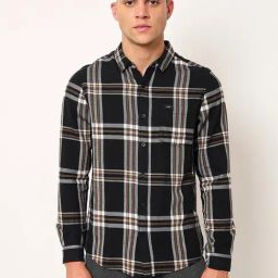 Lee Black Cotton Slim Fit Checks Shirt-image-40