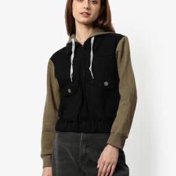 Campus Sutra Black & Olive Cotton Regular Fit Jacket-32