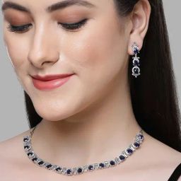 Karatcart Silver-Plated Blue Triangular Cubic Zirconia Studded Necklace Set for Women-image-44
