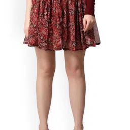 SCORPIUS Printed Above Knee Length Flared Skirt-image-63