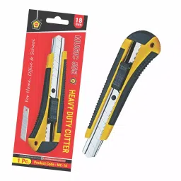 Music 555 Heavy Duty 18 mm Steel Blade Yellow & Black Color Metal & Plastic Paper Cutter, MC-10 (Pack 48 Pcs)-8