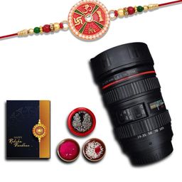 DeoDap Set of 3 Rakhi Roli Chawal Coin & Greeting Card With Camera Lens Box-22