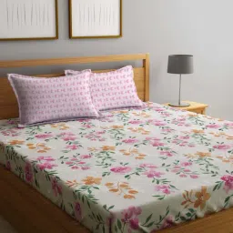 Klotthe Multicolor Cotton Blend 300 TC Double Bedsheet With 2 Pillow Covers-picture-6