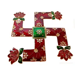 Kala Samarpan Red & Green Swastik Shaped Rangoli Sticker With Centerpiece image 4