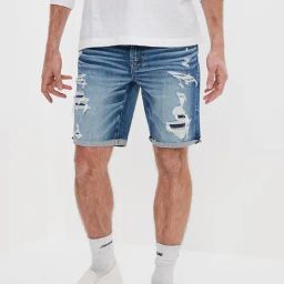 American Eagle Outfitters Blue Cotton Regular Fit Distressed Denim Shorts-picture-30