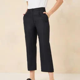 Styli Black Mid Rise Straight Trousers-picture-37