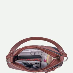 ZOUK Lattice Lace Floral Printed Leather Structured Handheld Bag image 5