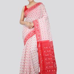 Pinkloom White & Red Cotton Woven Saree-picture-19