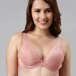 Enamor Rose Pink Lace Work Push-up Bra-picture-21