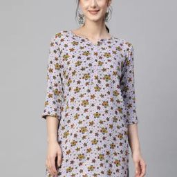 One Femme Grey Floral Print A Line Kurti-picture-16