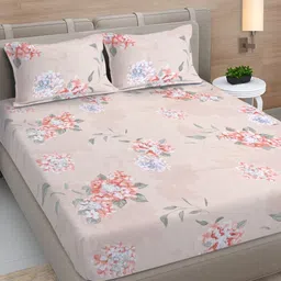 Myntra Elegant Homes Pink & Grey Floral Printed 300 TC King Bedsheet Set 2.5m X 2.25m-image-89