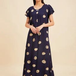Sweet Dreams Navy Printed Nighty-image-54