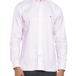 Tommy Hilfiger Classic Pink & White Cotton Regular Fit Shirt-image-0