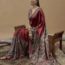 Anouk Ajrak Block Poly Crepe Block Print Saree image 3