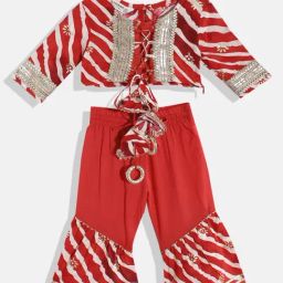 READIPRINT FASHIONS Kids Red & White Printed Top with Plazzos-image-79