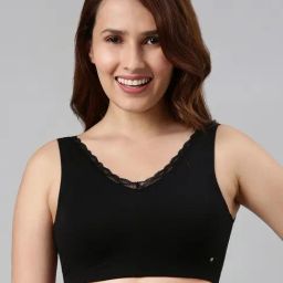 Enamor Jet Black Cotton Lace Work Bralette Bra-image-33
