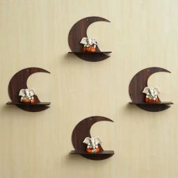 eCraftIndia Brown Wooden Moon Shape Designer Wall Shelves - Set of 4-41