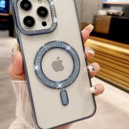 Luxury Kase Transparent Back Cover for iPhone 15 Pro Max with Shimmer MagSafe Ring-16