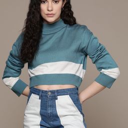 The Roadster Lifestyle Co. Striped Boxy Crop Acrylic Pullover-picture-37