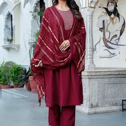 SANISA Women Floral Embroidered Kurta with Trousers & Dupatta-image-56