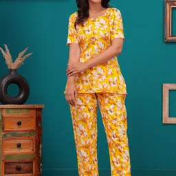 mad fury Floral Printed Notch Neck Pure Cotton Kurti & Trouser-image-91