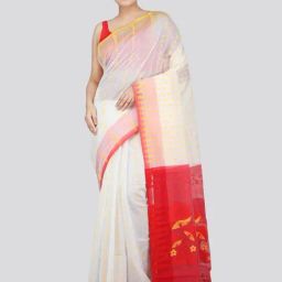 Pinkloom White & Red Cotton Woven Saree-picture-34