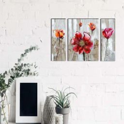 eCraftIndia 6MM MDF Set of 3 Botanical Floral Satin Matt Texture UV Art Painting-15