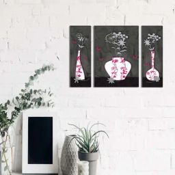 eCraftIndia 6MM MDF Set of 3 Botanical Floral Satin Matt Texture UV Art Painting-image-84
