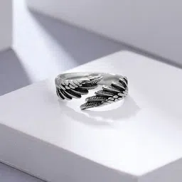 Yellow Chimes Men Silver-Plated Vintage Punk Feather Band Style Finger Ring-20