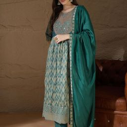 VredeVogel Women Ethnic Motifs Embroidered Regular Kurta with Trousers & Dupatta-picture-7
