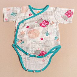 Ooka Baby Half Sleeves Muslin Cotton Onesie Ladybird Print - White-image-38