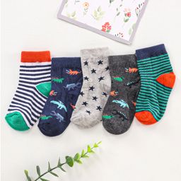 Cute Walk by Babyhug Ankle Length Antibacterial Socks Multi Design Pack Of 5 - Multicolor-image-109