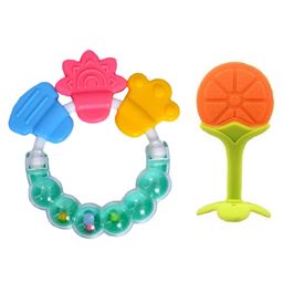 Enorme Orange Fruit Shape Silicone Teether with Round Shape BPA Free Silicone Bell Teether Ring for Infants - Multicolour-1