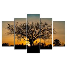 WENS Sun Rise Tree Reflection  5 Pieces Laminated Wall Art Panels  -  Multicolor-image-22