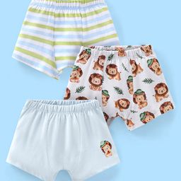 Babyhug 100% Cotton Briefs Stripes & Lion Print Pack of 3 - Blue Grey & Green-image-99