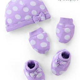 Babyoye Eco Conscious 100% Cotton Cap Mittens & Booties With Polka Dots Print Lilac - Diameter 12.5 cm-image-62