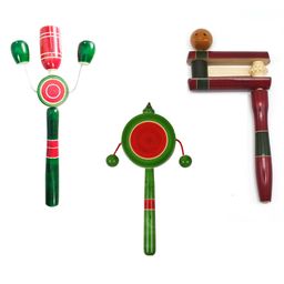 Funwood Games Handmade Combo Set Of 3 Rattles Theethers For Toddlers New-Born Infant Kids Natural Organic Eco-Friendly Wooden Toy For Kids - Assorted Color-16