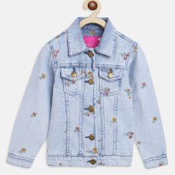 Tales & Stories Full Sleeves Cut & Sew Detailed & All Over Flower Embroidered Jacket - Light Blue-image-95