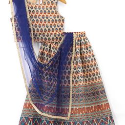 Babyhug Sleeveless Printed Choli with Sequenced Lehenga and Dupatta Set - Beige-image-20
