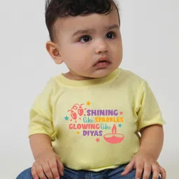 KNITROOT Diwali Theme Half Sleeves Shining Like Sparkles Glowing Like Diyas Text  Printed Tee - Yellow-picture-14