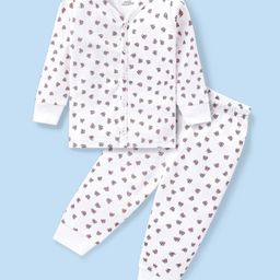 Babyhug Full Sleeves Front Open Thermal Vest And Legging With Bow Print - Off-White-image-44