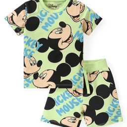 Babyhug Disney Single Jersey Knit Half Sleeves T-Shirt And Shorts With Mickey Mouse Print - Green-image-11
