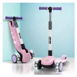 Baybee Phantom Skate Scooter for Kids -Foldable 3 Wheel Kids Scooter with 3 Height Adjustable & Music | Kick Scooter with LED PU Wheels & Deck | Runner Scooter for Kids (Pink)-image-14