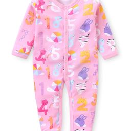 Babyhug Interlock Knit Full Sleeves Sleepsuit with Number Print - Pink-image-71