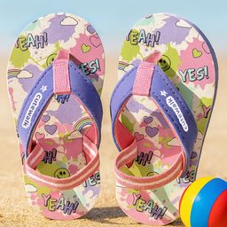 Cute Walk by Babyhug Flip Flops with Text Print & Back Strap - Purple-image-49