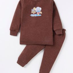 Simply Full Sleeves Thermal Vest & Pant Set Elephant Print - Brown-image-68