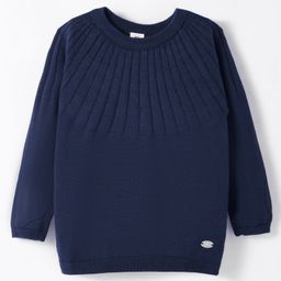 Toffyhouse 100%Supercombed Cotton Flat Knit Full Sleeves Solid Color Pullover Sweater - Navy Blue-image-92