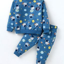 Cucumber Terry Knit Full Sleeves Winter Wear Co-Ord Set With Space Theme Print - Blue-image-26
