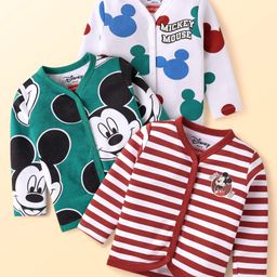 Babyhug Disney Interlock Knit Full Sleeves Front Open Jhablas With Mickey Mouse Graphics Pack Of 3 - White Dark Green-image-29