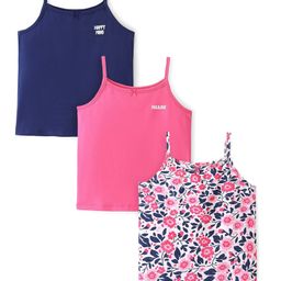 Pine Kids Knit Singlet Slips With Floral Print Pack of 3 - Navy Blue Pink & White-image-78